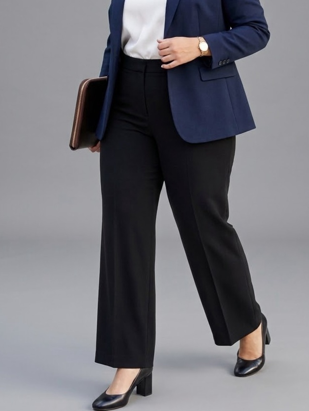 DONNA MORGAN Plus Sz 14 Black Lined Wide Leg Trousers Career Office Dress Pants